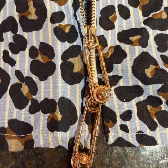 Versace Blue Leopard Print Zip-Up Blouse - Picture 6 of 6